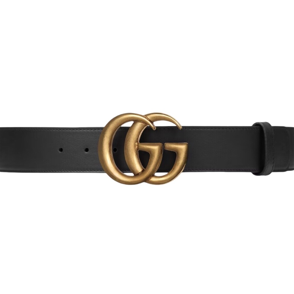 Gucci GG gold black leather belt sz large w dust bag